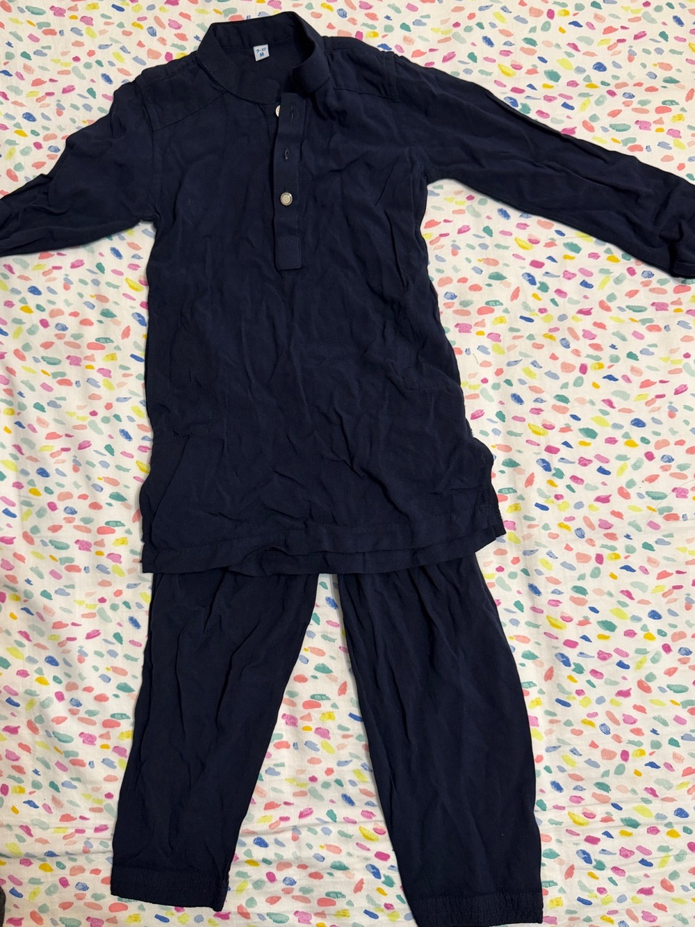 Kids Navy Blue Long Sleeve Pajama Set